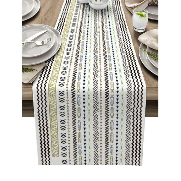 Boho, Table Runner 48 Inches, Black Bohemia Modern Abstract Geometric Stripes Bed Runner Dresser Scarves Tabletop for Indoor Outdoor Parties/Ceremony/Banquet, 13" x 48"