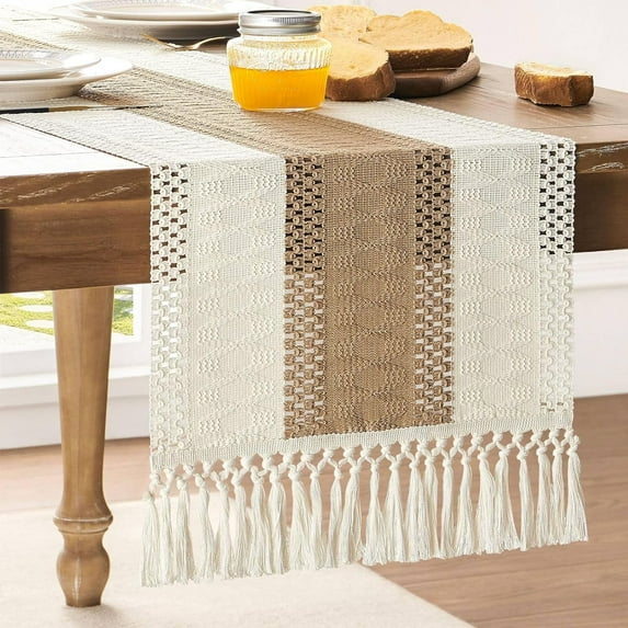 Boho Table Runner 72 Inches Long Boho Macrame Table Runner for Home Decor Farmhouse Style Table Runner with Tassels for Party Bohemian Rustic Bridal Shower Dining Decor (12x72 Inches)