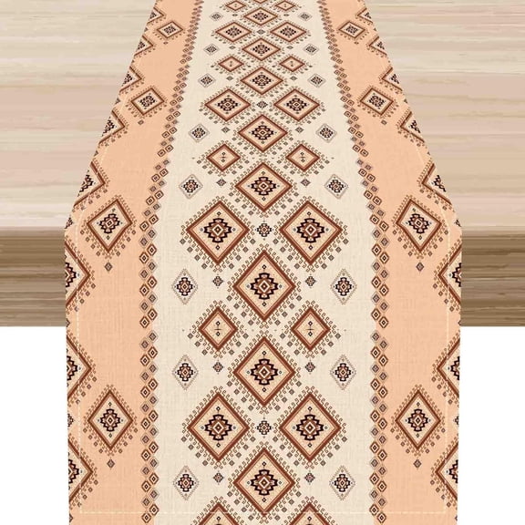 Boho Table Runner, Aztec Southwest Native Tribal Ethnic Abstract Geometric Western Print Farmhouse Beige Coffee Table Center Decor for Home Kitchen Dining Patio Holiday Party, 13"x36" Inch