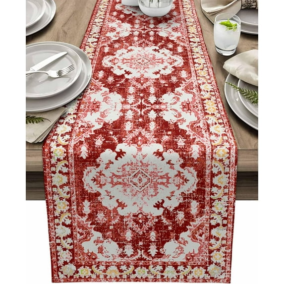 Boho Table Runner Bohemia Table Runners for Dining Room Tribal Vintage Rustic Abstract Red Dinner Runner Kitchen Parties Decor 13 x 120 inch