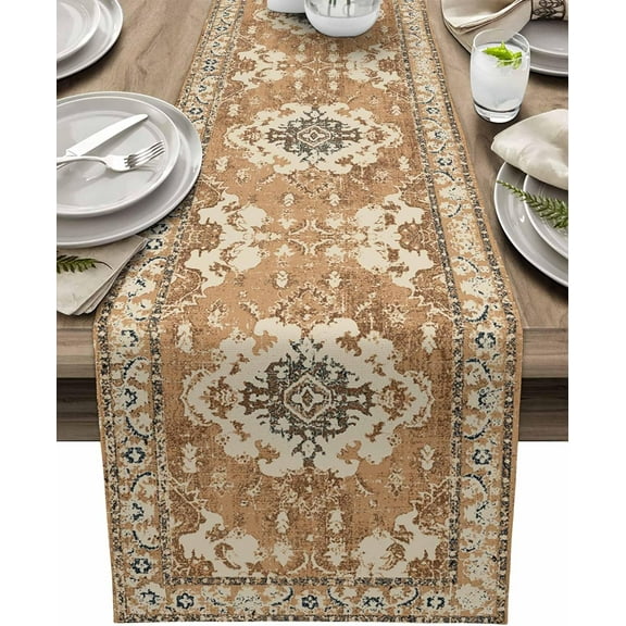 Boho Table Runner Bohemia Table Runners for Dining Room Tribal Vintage Rustic Brown Dinner Runner Kitchen Parties Decor 13.8 x 71 inch