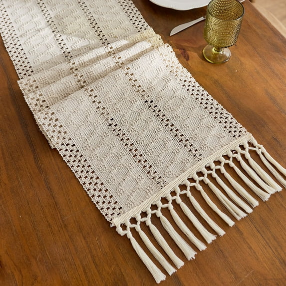 Boho Table Runner for Fall Home Decor with Tassels 72 Inches Long Farmhouse Rustic Table Runner Macrame Burlap Table Decoration for Living Room Bridal Shower