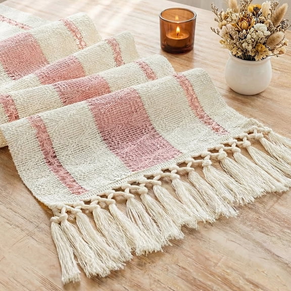 Boho Table Runner, Farmhouse Macrame Wedding Table Runner For Garden & Outdoor Decor, Summer And Autumn Bridal Shower Decor, Rustic Woven Cotton Crochet Lace With Tassels For Living Room, 72x12 Inch
