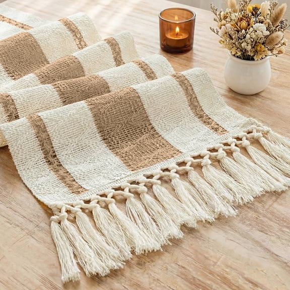 Boho Table Runner, Farmhouse Macrame Wedding Table Runner For Garden & Outdoor Decor, Summer And Autumn Bridal Shower Decor, Rustic Woven Cotton Crochet Lace With Tassels For Living Room, 72x12 Inch