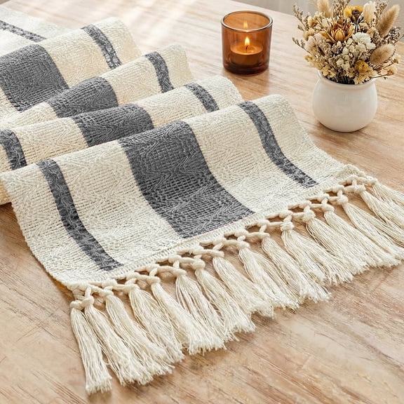 Boho Table Runner, Farmhouse Macrame Wedding Table Runner For Garden & Outdoor Decor, Summer And Autumn Bridal Shower Decor, Rustic Woven Cotton Crochet Lace With Tassels For Living Room, 72x12 Inch