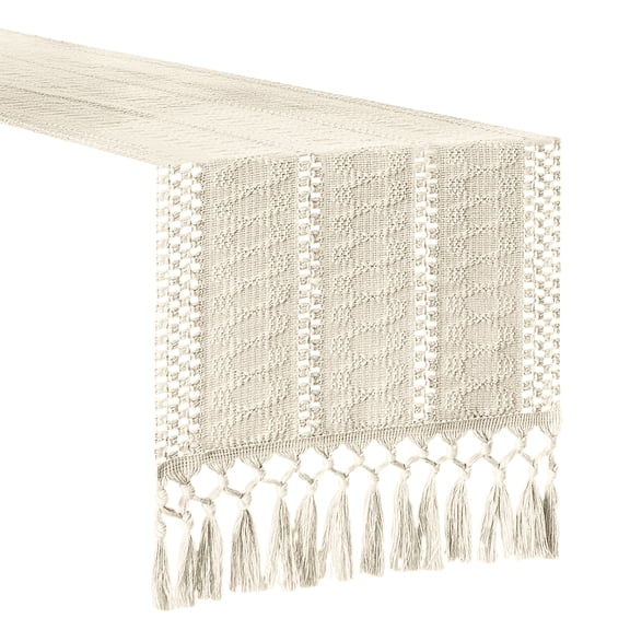 Boho Table Runner Farmhouse Woven Macrame Table Runner Home Decor Rustic Table Runner with Tassel Edges for Dining Table Decor