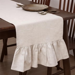 Boho Table Runner Linen Farmhouse Table Runners with Ruffle Hem Rustic Burlap Home Party Decoration for Living Room(13 x 72 Inch,Linen Beige)