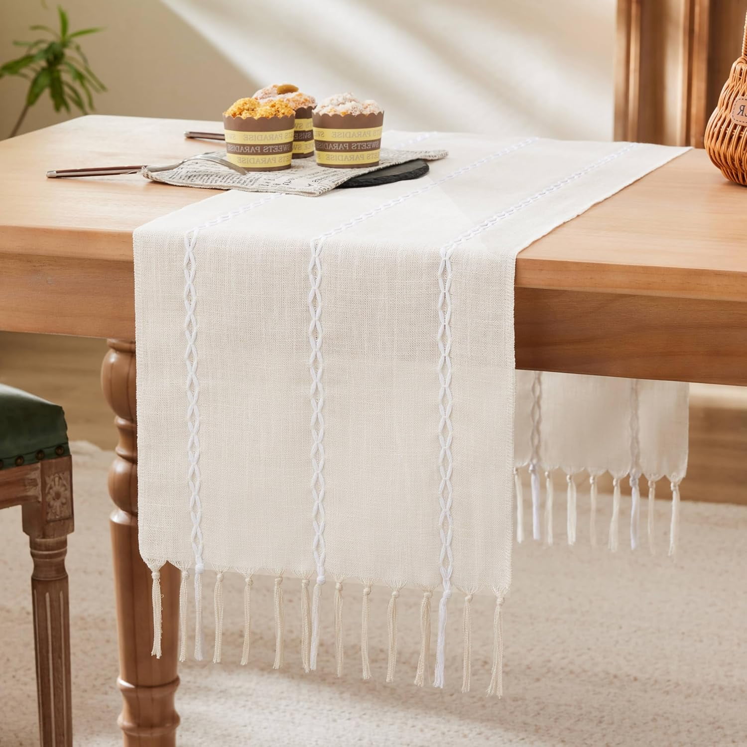 Boho Table Runner, Linen Table Runner, Farmhouse Table Runners for ...