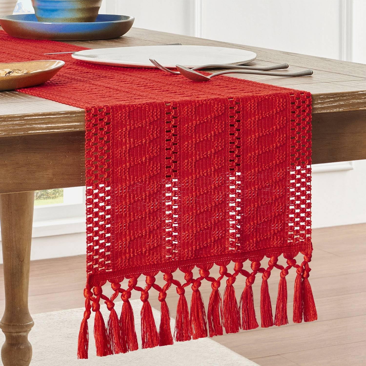Computer Cootune Boho Table Runner, Macrame Style Ivory Table Runners Farmhouse Woven ...