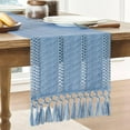 thumbnail image 1 of Boho Table Runner, Macrame Style Ivory Table Runners Farmhouse Woven Home Decor, 12x64 Inch, Blue, 1 of 7