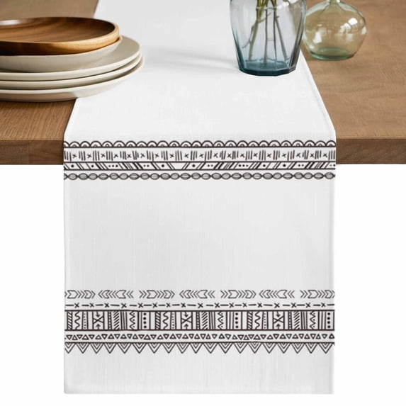 Boho Table Runner, National Style Cotton Linen Kitchen Table Decoration Washable Dining Tabletop Runners for Home Party Decor 13x120 Inches