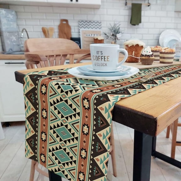 Boho Table Runner Southwestern Native Tribal American Ethnic Aztec Table Runners, Rustic Farmhouse Table Decor for Kitchen Dining Room Coffee Table 13 x 90 Inches