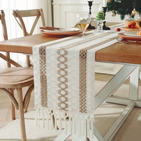 Boho Table Runner with Tassels,72 Inches Long Furniture Farmhouse Rustic Macrame Burlap Table Decoration for Living Room (12x72 Inches)