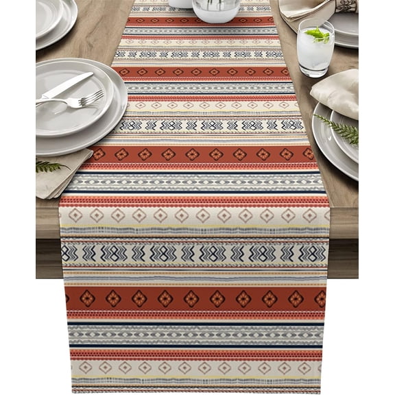 Boho Table Runners 108 inches Long Farmhouse Western Wedding/Coffee Table Runner Bohemian Stripes Kitchen Dinning Table Linen Cloth for Party Indoor Outdoor Decor, Aztec Geometric