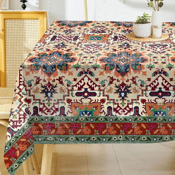 Boho Tablecloth 52 Inches Square Summer Rustic Vintage Waterproof Table Cloth for Kitchen Home Party Dinner Decorations