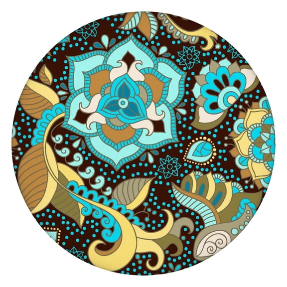 Boho Tablecloth Elegant Paisley Colorful Pattern Waterproof Round Cover with Elastic Fit and Backing for Dining