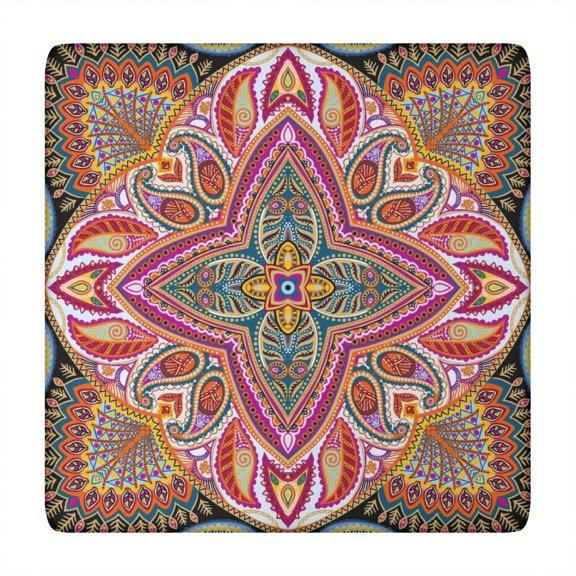 Boho Tablecloth Mandala Inspired Paisley Design Waterproof Squre Cover with Elastic Fit and Durable Backing