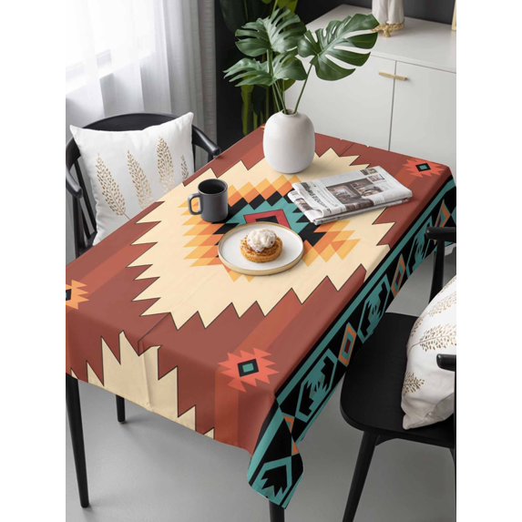 Boho Tablecloth Rectangle Table Cloth 60x120, Waterproof Tablecloth Outdoor Table Cloth, Brown Turquoise Abstract Tribal Ethnic Geometric Washable Table Cover for Kitchen Dinning Party