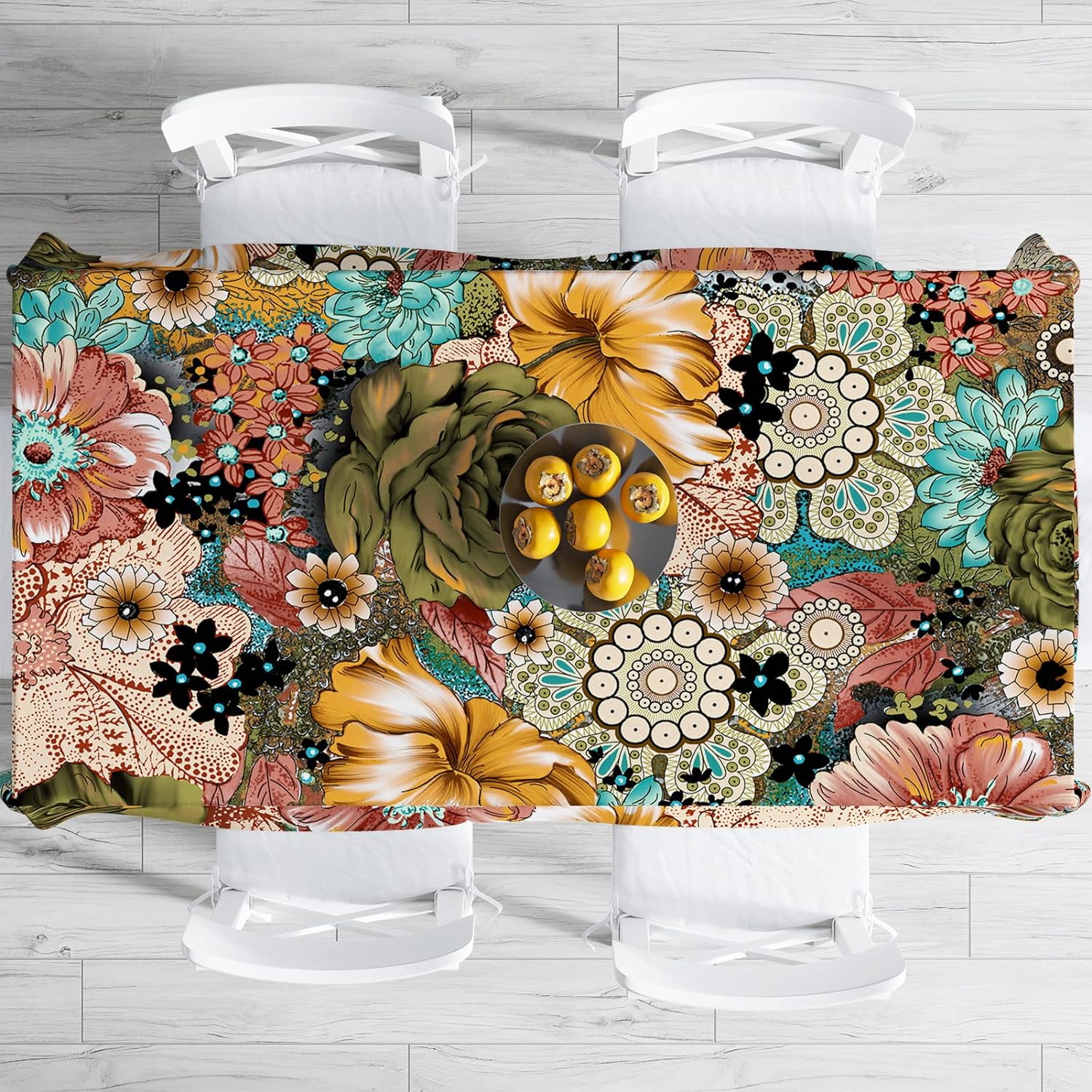 Boho Tablecloth for Rectangle Table Colorful Floral Mexican Mandala Flower Decorative for ...