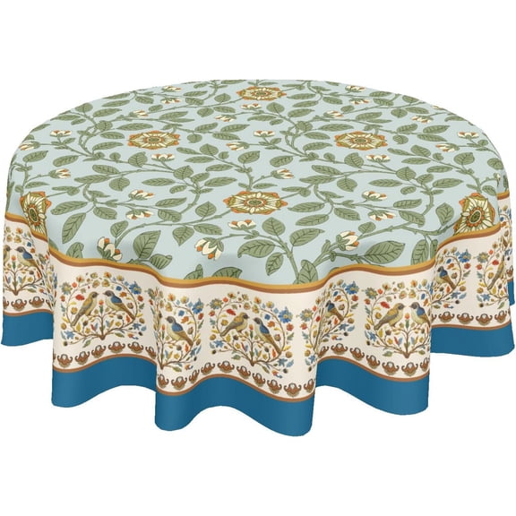 Boho Tablecloth Round 60 Inch Bohemian Green Floral Decorative Outdoor Table Cloth Farmhouse Vintage Flower Table Cover for Dining Room Kitchen Holiday Party Picnic Indoor Outdoor Home Decor