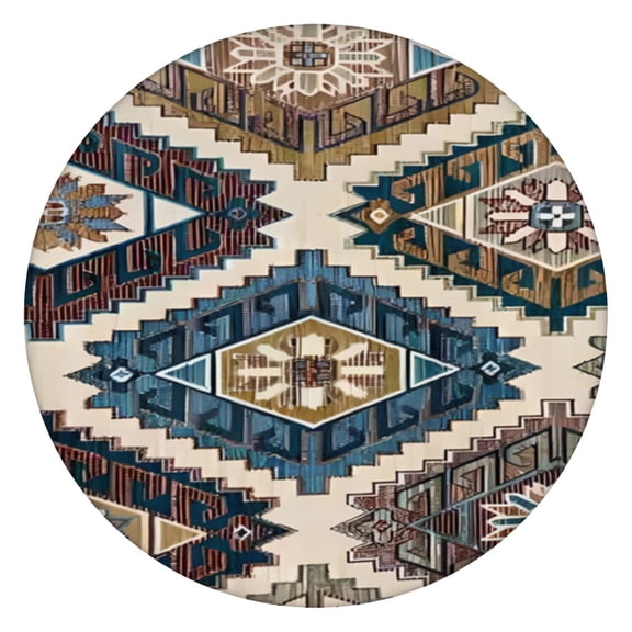 Boho Tablecloth Round Artistic Home Accents, Waterproof Vinyl, Elastic Fitted, Backed for Dining Table, Patio, Camping