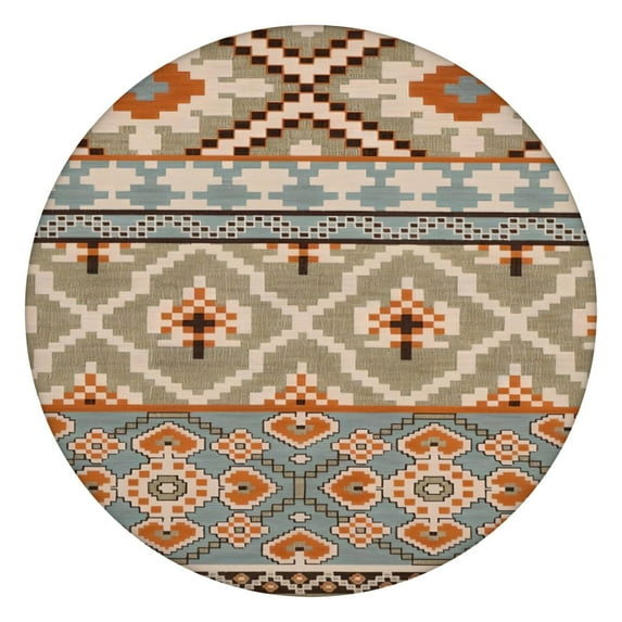 Boho Tablecloth Waterproof Oxford with Elastic Fit, 36-44" Round Table Use, Great for Balcony Dining, Travel or Decor Setup