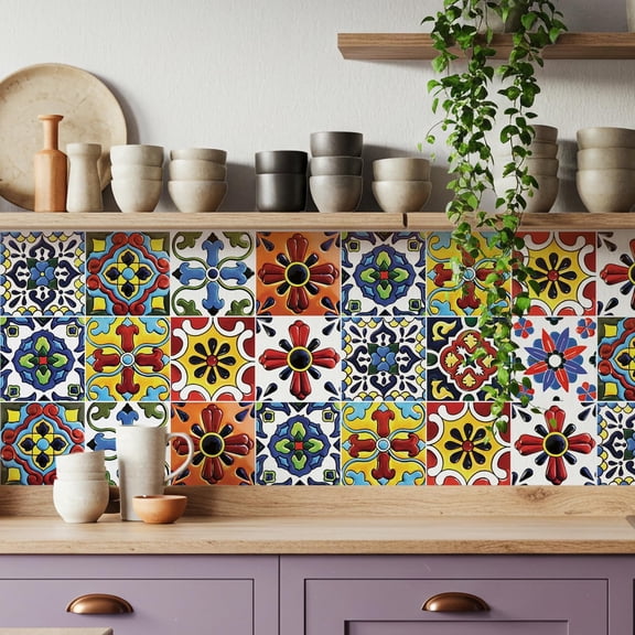 Boho Talavera Peel and Stick Tile Stickers - Easy DIY Backsplash for Kitchen Walls - Waterproof Vinyl Decals for Stairs & Bathroom Decor -30 Pcs 4x4 Inch