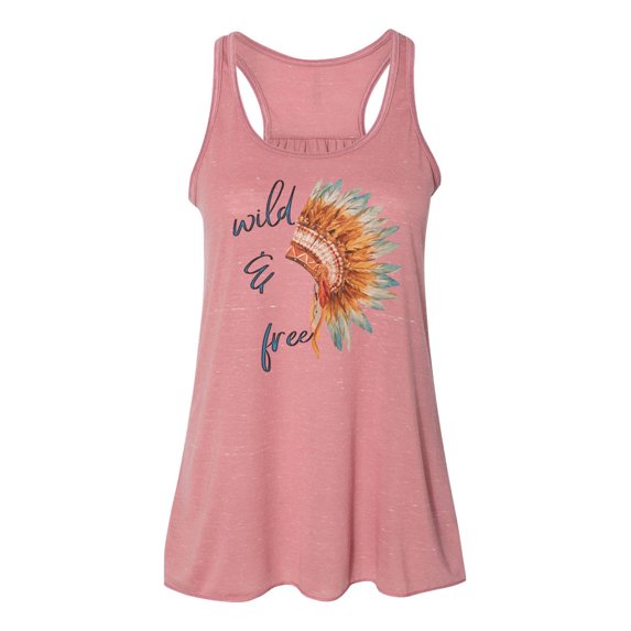 "Boho Tank Top, Wild And Free, Racerback, Soft Bella Canvas, Indian Headdress, Indian Bonnet, Muscle Tank, Mauve Marble, SMALL"