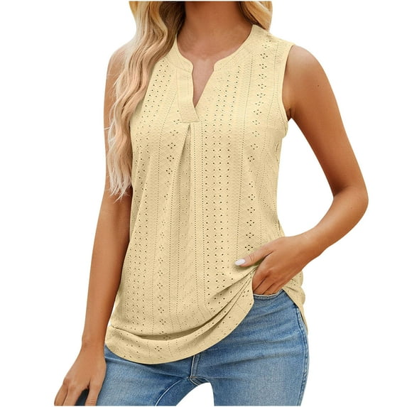 Boho Tank Tops for Women Hollow out V Neck Sleeve Blouse Shirt Tunic Tops to Wear with Leggings Summer Casual Tanks