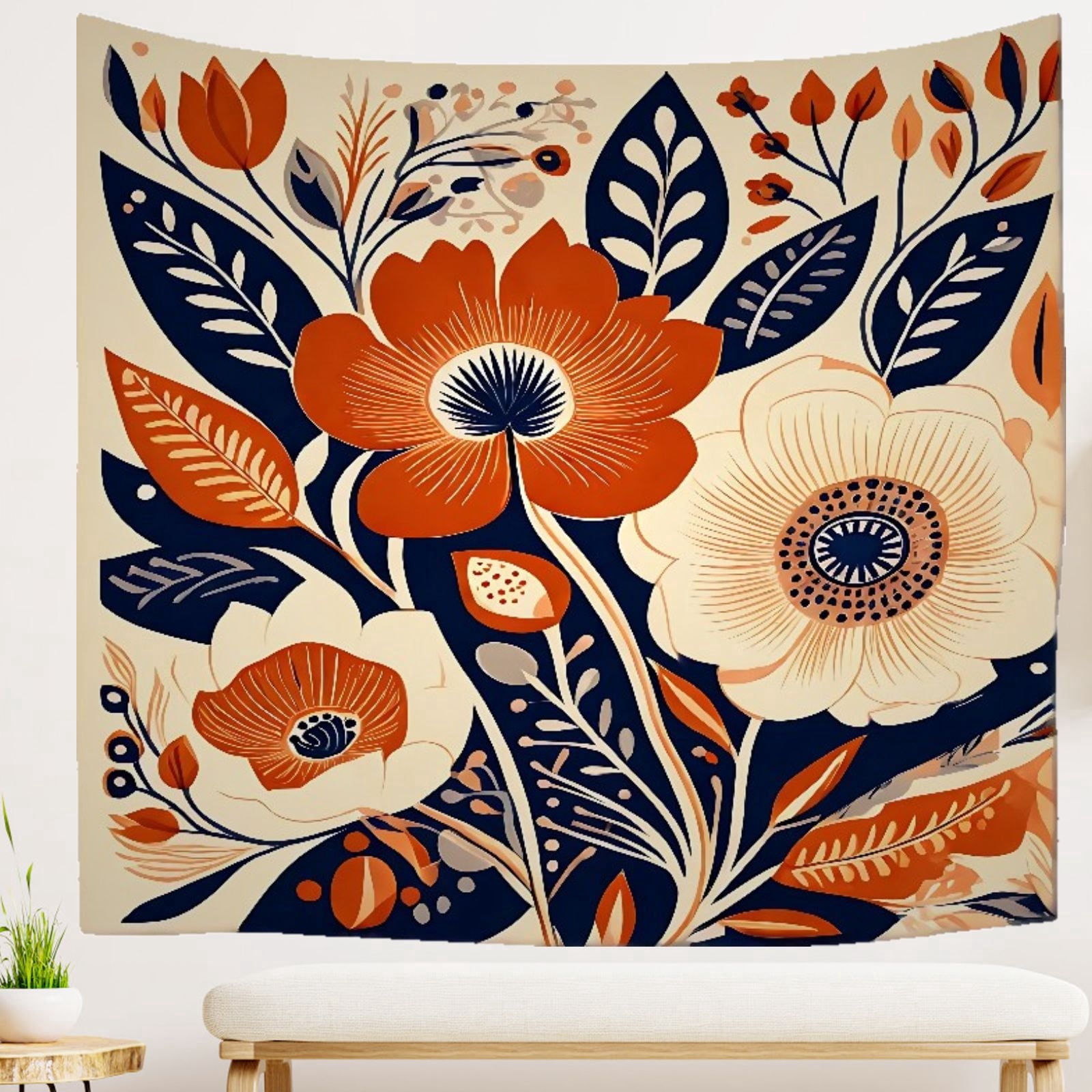 Boho Tapestry Aesthetic Traditional Indian Motifs Floral Pattern Washable Living Room Tapestry 51x59 Inch Durable Decorative Tapestry Aesthetic for Living Room Bedroom Home House