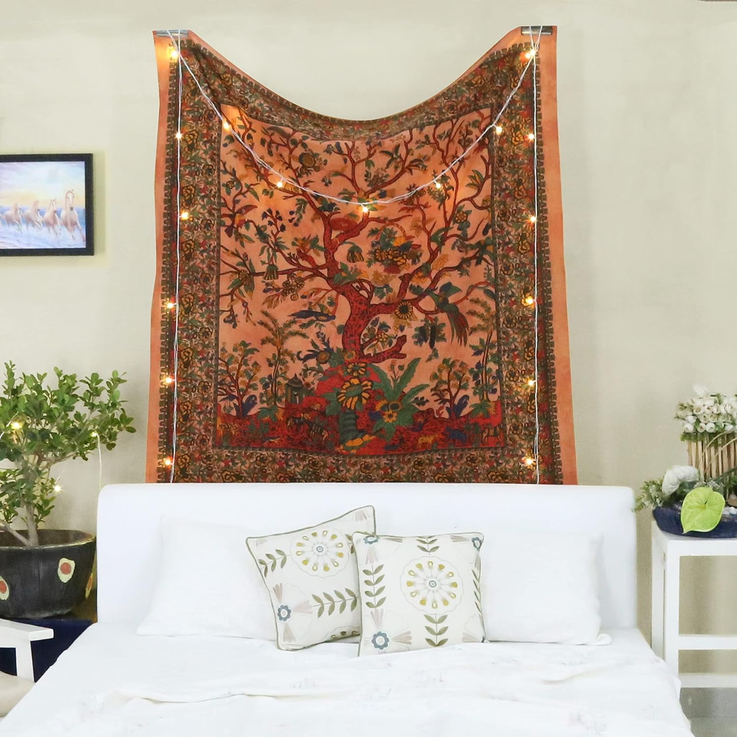 Boho Tapestry Asthetic Hippie Bohemian Wall Hanging Orange Tree of Life