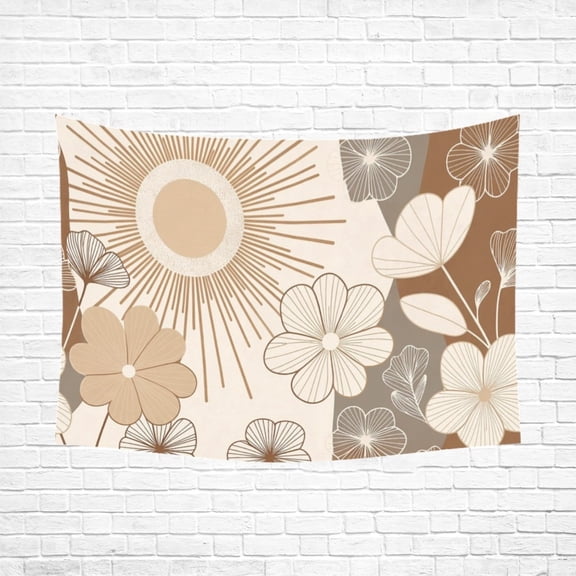 Bohemian Tapestry Wall Hanging,Boho Sun Neutral Botanical Tapestries for Dorm Room Decor, Boho Wall Art,Bed Throw,Sofa Cover,60"x40", Earthy Tones