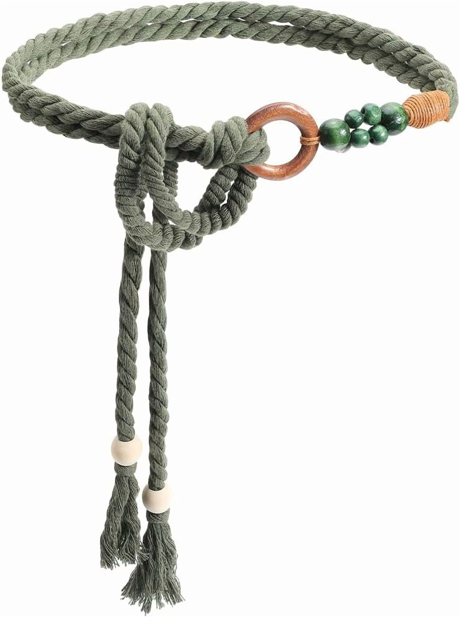 Woven beaded and tassel belt Braided Rope Belt, Beaded Tassel Woven Wrap Belts, Crochet  main image 2