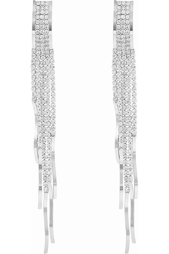 Boho Tassel Chandelier Earrings Cubic Zirconia Long Earrings Crystal Dangling Earrings Long Drop Chain Earrings Long Rhinestone Tassel Earrings for Women White Gold