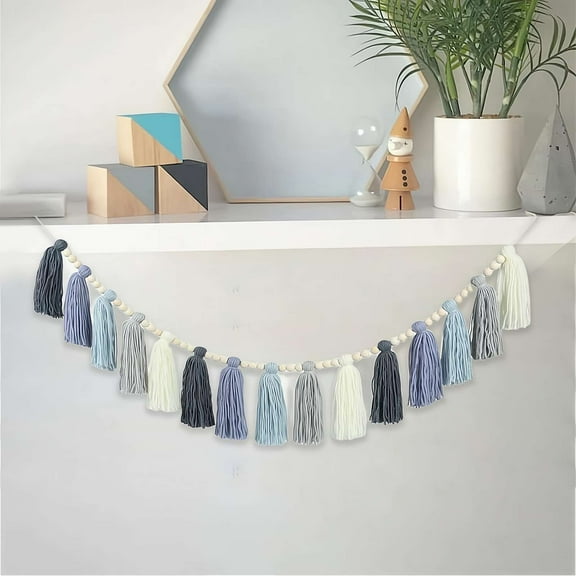 Boho Tassel Garland Wall Hanging with Wood Beads Tassel Garland for Baby Shower Kids Room Bedroom Nursey