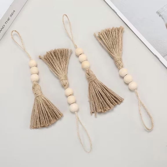 Boho Tassel Hanging Ornaments 4-Pack, Cotton Fringe Curtain Tieback, Door Knob Accent Wall Decor