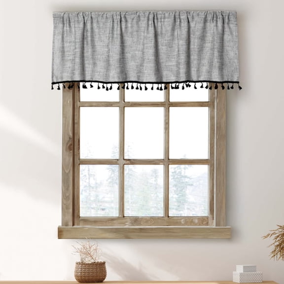Boho Tassel Kitchen Curtains 36 Inch Length Modern Farmhouse Cotton Linen Short Cafe Curtains for Bathroom Small Window Country Rustic Tiers Bohemian Decor (26W x 36L, 2 Panels, Natural)