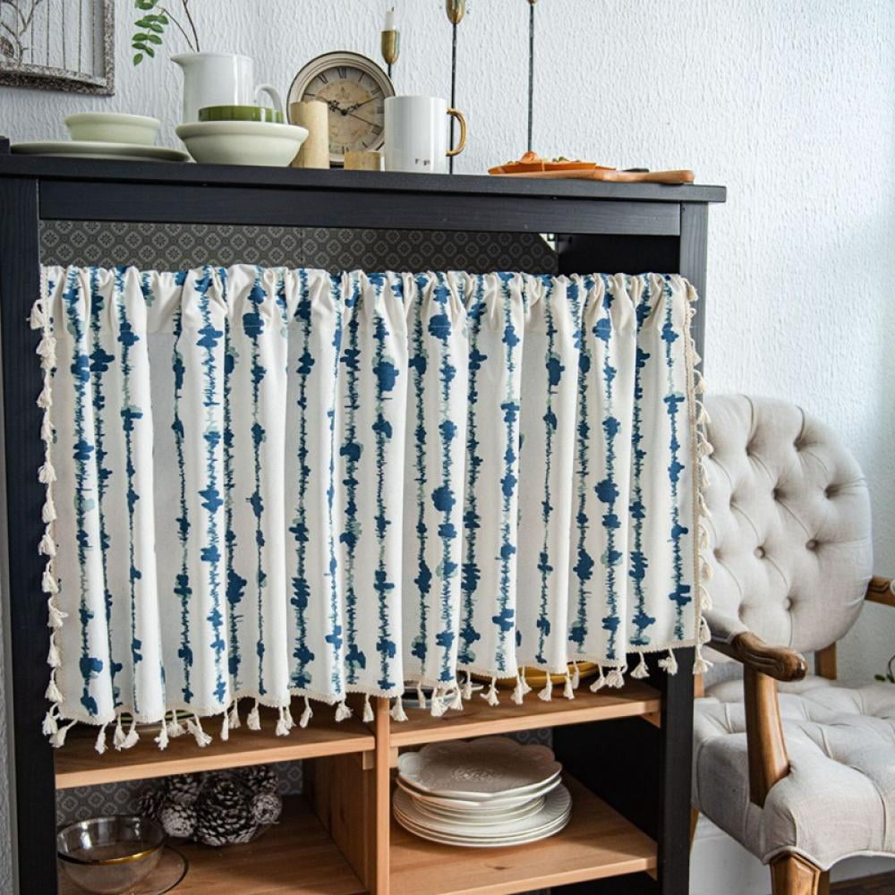 Boho Tassels Kitchen Valances for Windows, Geometric Cotton Linen