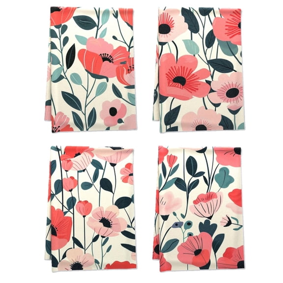 Boho Tea Towel for Bathroom Dressing Room Table Kitchen Outdoor Decoration 16x24 Inch 4Pack, Floral Vector Design Towels Decorative Set Breathable Durable Handy Farmhouse Towels