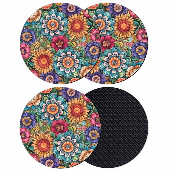 Boho Teal Flower Coasters Set of 4, Absorbent Coasters for Drinks, Spring Bohemia Chic Red Yellow Floral Coaster for Desk Coffee Table Protection, Home Decor House Warming Gifts 4"