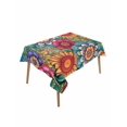 thumbnail image 1 of Boho Teal Flower Rectangle Tablecloth, Spring Bohemia Chic Red Yellow Floral Waterproof & StainResistant Tablecloth, Washable Oil-proof Table Cover for Dining/Party/Wedding/Camping/Buffet 60x102 In, 1 of 9