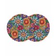 thumbnail image 1 of Boho Teal Flower Round 13 Inch Placemats Set of 2, Spring Bohemia Chic Red Yellow Floral HeatResistant Non Slip Place Mats for Dining Table, Wipeable Braided Kitchen Table Mats for Housewarming, 1 of 9