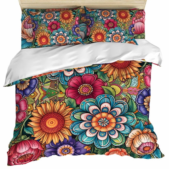 Boho Teal Flower Set of 4 Bedding Quilt Covers, Spring Bohemia Chic Red ...