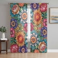 thumbnail image 1 of Boho Teal Flower Sheer Curtains 84 Inch Length 2 Panels Set Window Treatments, Spring Bohemia Chic Red Yellow Floral Rod Pocket Semi Curtains for Living Room/Bedroom/Kitchen Décor, 104"W x 84"L, 1 of 7
