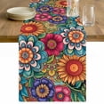 thumbnail image 1 of Boho Teal Flower Table Runner - 36 Inch Long Spring Bohemia Chic Red Yellow Floral Cotton and Linen Blended Dress Scarves Farmhouse Table Runner for Kitchen Dining, Coffee Table, 13" x 36", 1 of 8