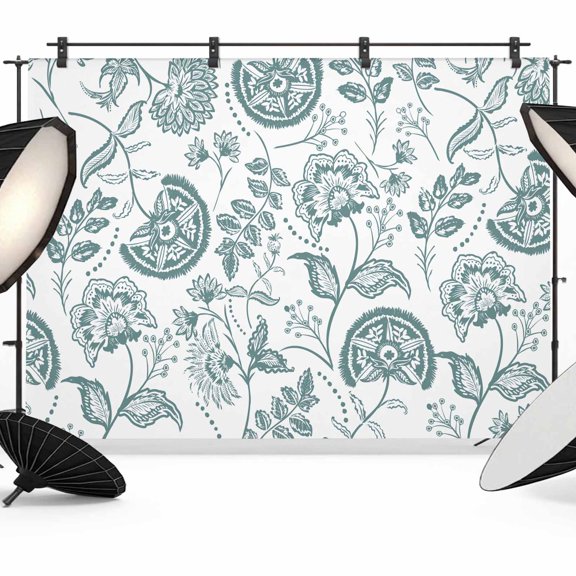 Boho Teal Green Floral Backdrop for Photoshoot,Photography Photo Studio Background Wall Backdrop,Vintage Farmhouse Paisley Leaf Back Drop Banner Panel for Portraits Wedding Party Live Streaming 7x5Ft