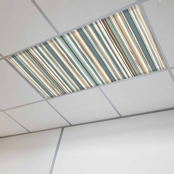 Boho Teal Stripes Magnetic Fluorescent Light Covers for Ceiling Lights 2x4Ft, Bohemian Vertical Striped Geometric Office Classroom Kitchen Drop Ceiling Light Covers Lighting Filters Shade Panel 1Pack
