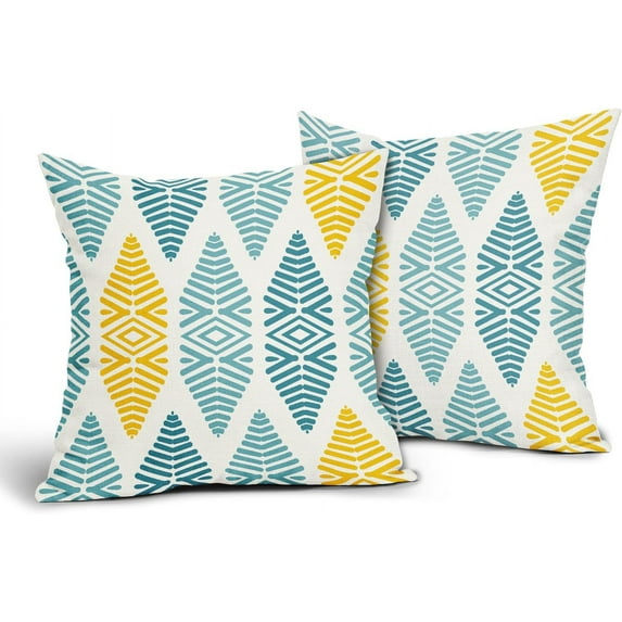 Boho Teal Throw Pillow Covers 18x18 Inch Spring Summer Blue Turquoise Pillow Covers Modern Geometric Decorative Pillowcase Square Linen Cushion Cover for Couch Sofa Bedroom Indoor Patio (Pack of 2)