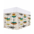 thumbnail image 1 of Boho Teal Yellow Orange Grey Bed Skirt Cal King Size, Middle Century Geometric Wrap Around Bed Skirting with Adjustable Elastic Strap, Dust Ruffled Pleated Bedskirts 18 Inch Drop for Bedroom Beds, 1 of 9