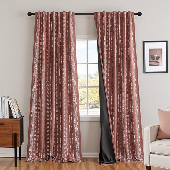 Boho Terracotta 95% Blackout Curtains - 84 Inch Long Rustic Western Decorative Patterned Rust Burnt Orange Farmhouse Drapes for Bedroom Living Room, Back Tab, 50" Wide, 2 Panels
